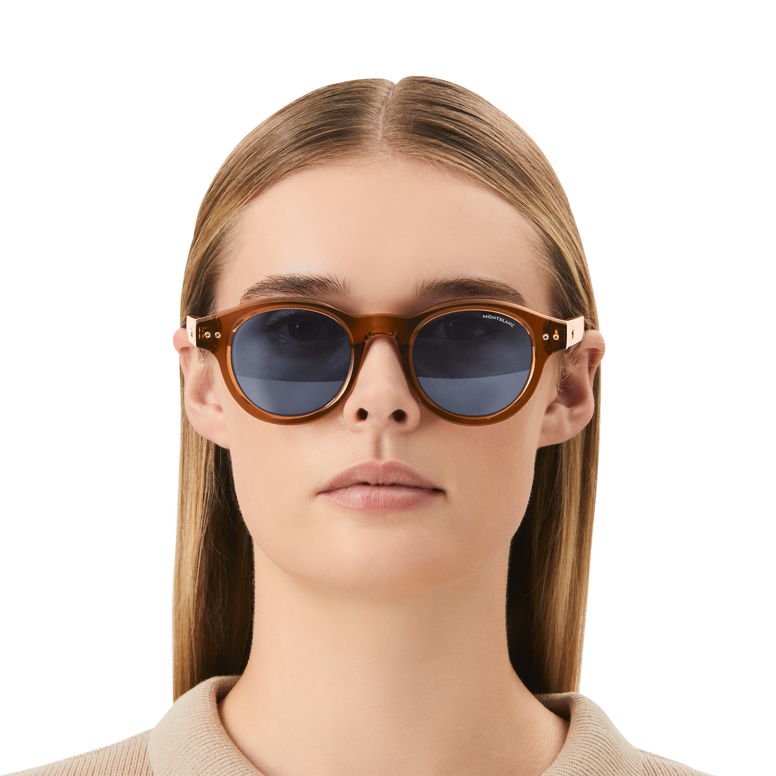Round Sunglasses with Brown Acetate Frame - 4