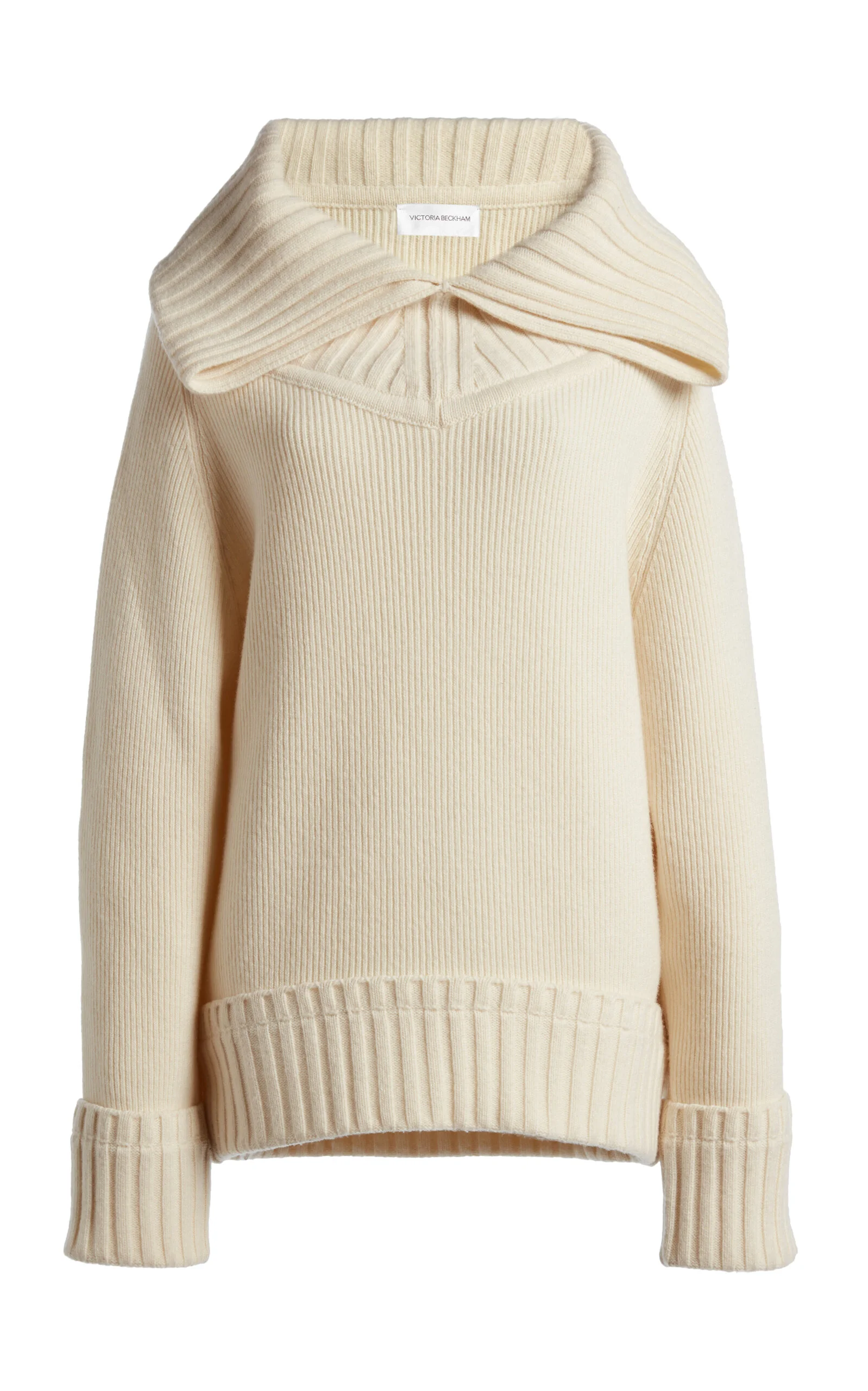 Wide-Collar Lambswool-Blend Sweater ivory - 1