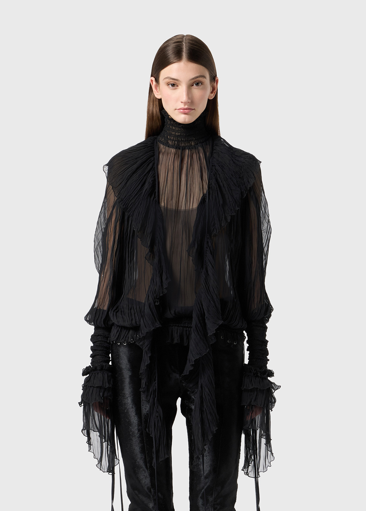 SILK CHIFFON BLOUSE WITH RUFFLES - 3