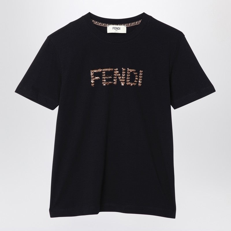 Fendi Black Cotton T-Shirt With Logo Women - 1