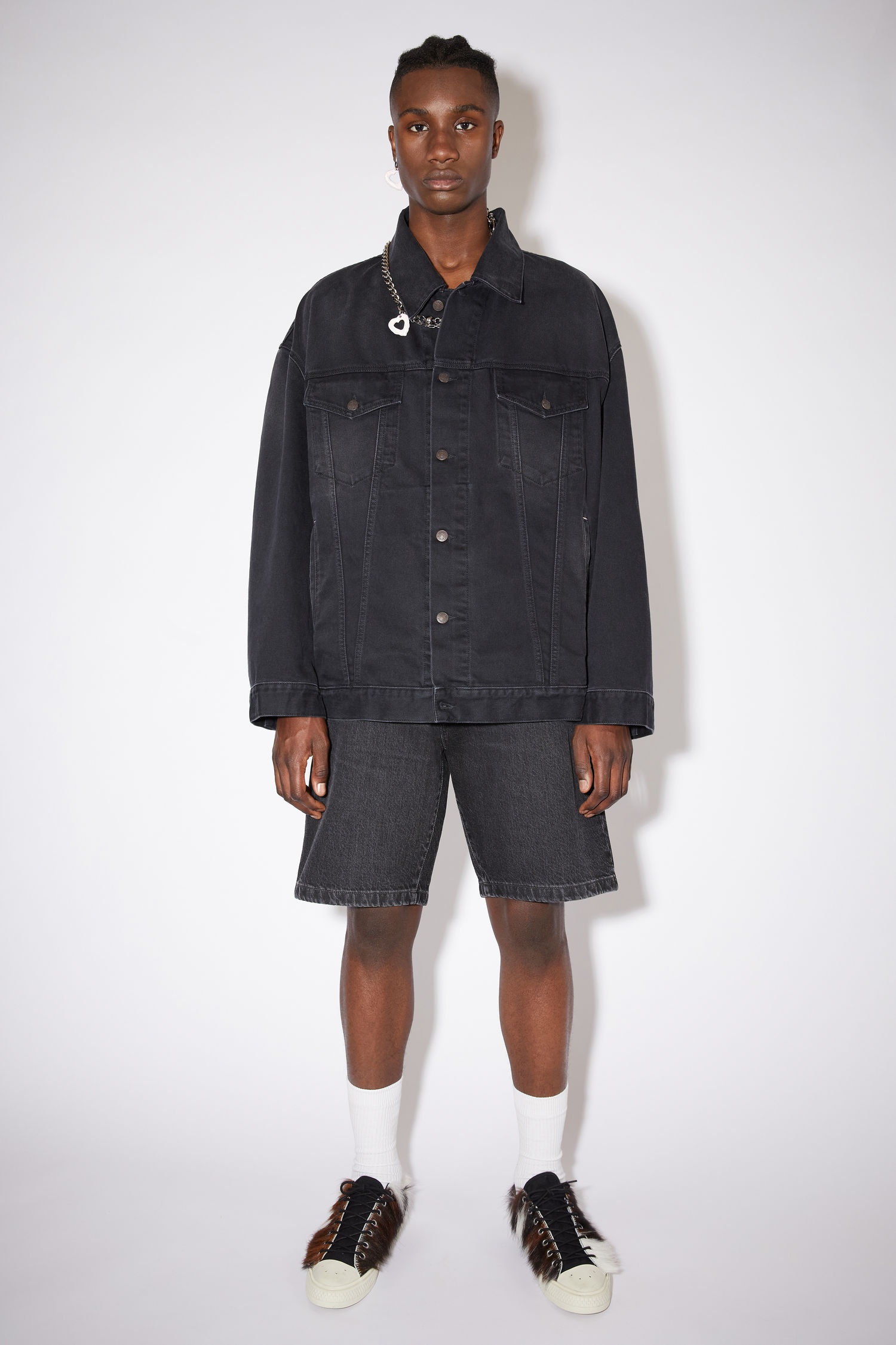 Oversized denim jacket - Washed Black - 2