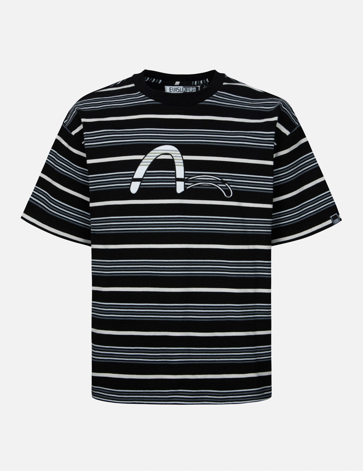 Striped Seagull Appliqué Embroidery Loose Fit T-shirt - 1