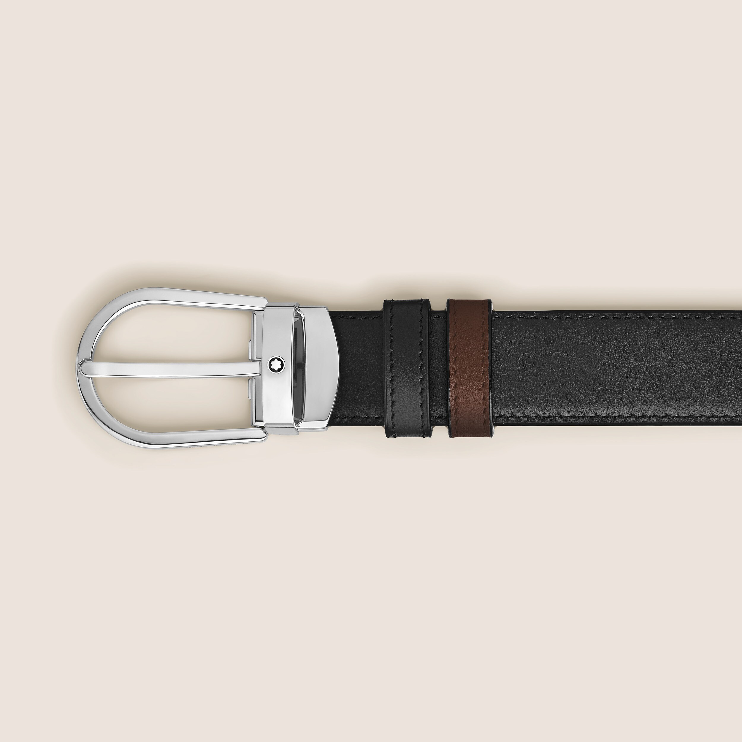 HORSESHOE BUCKLE BROWN/BLACK 30MM REVERSIBLE LEATHER STRAP - 2