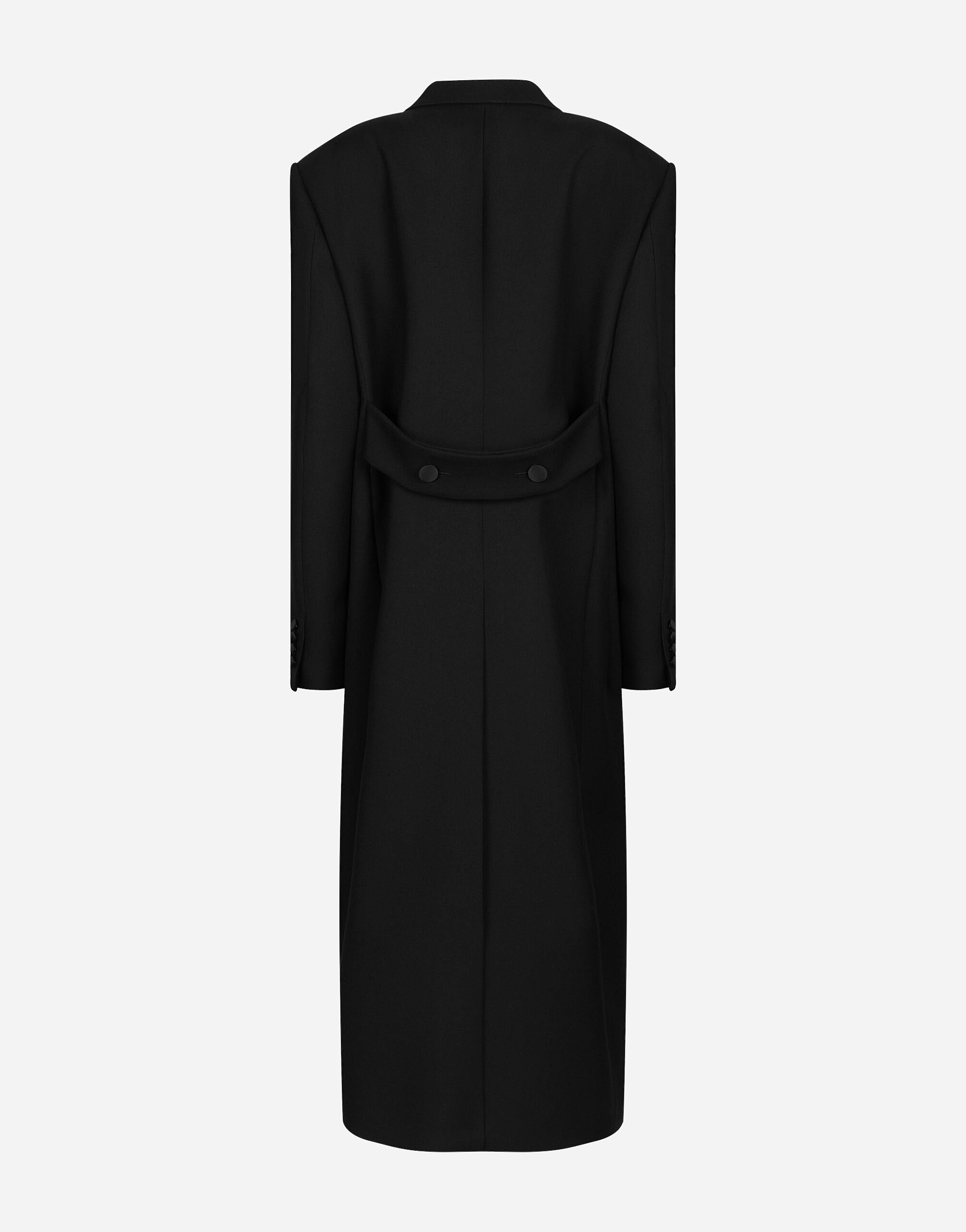 Long double-breasted tuxedo coat in double wool gabardine - 2