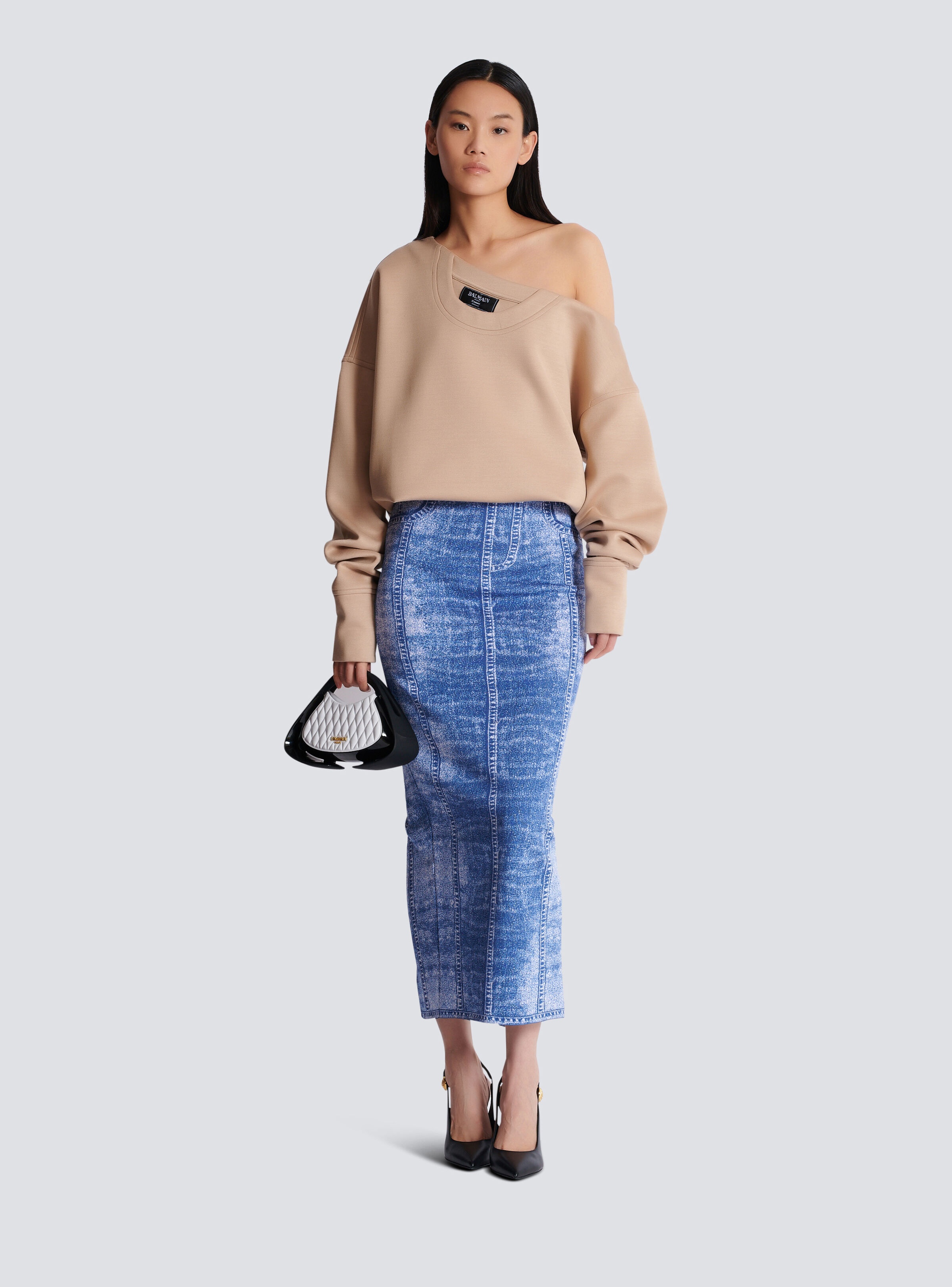 Asymmetrical jersey off-the-shoulder sweatshirt - 2