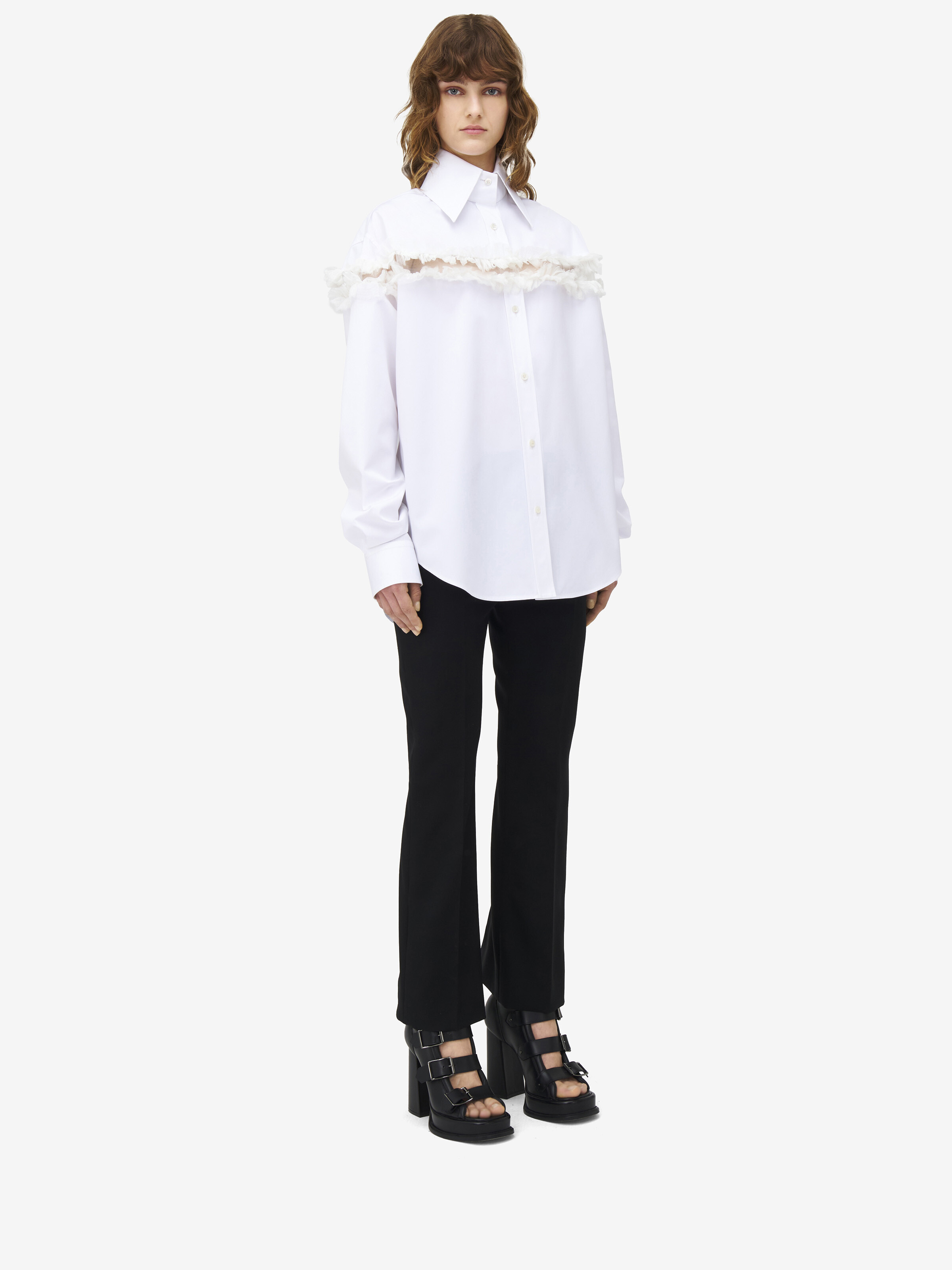 Slashed Creponne Detail Oversized Shirt - 4