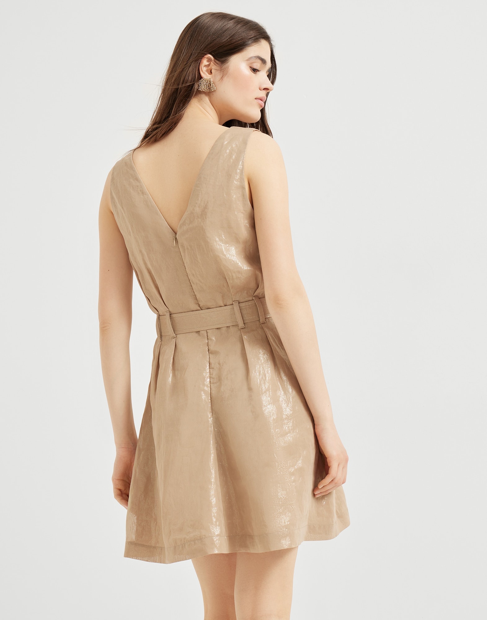Lamé cotton gauze mini dress with belt - 2