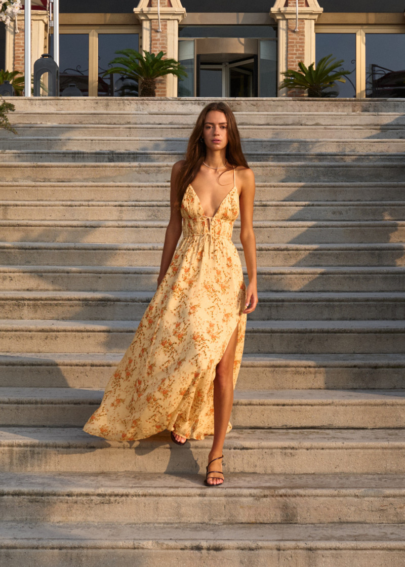 DORINDA CRINKLE CHIFFON MAXI DRESS GOLDEN HOUR 1