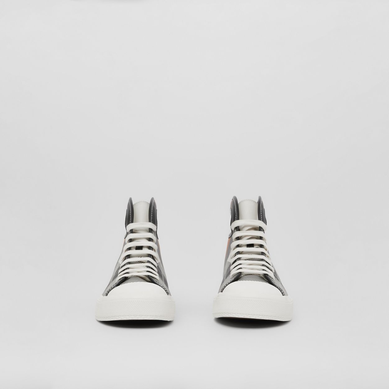 Porthole Detail Check Print Leather High-top Sneakers - 5