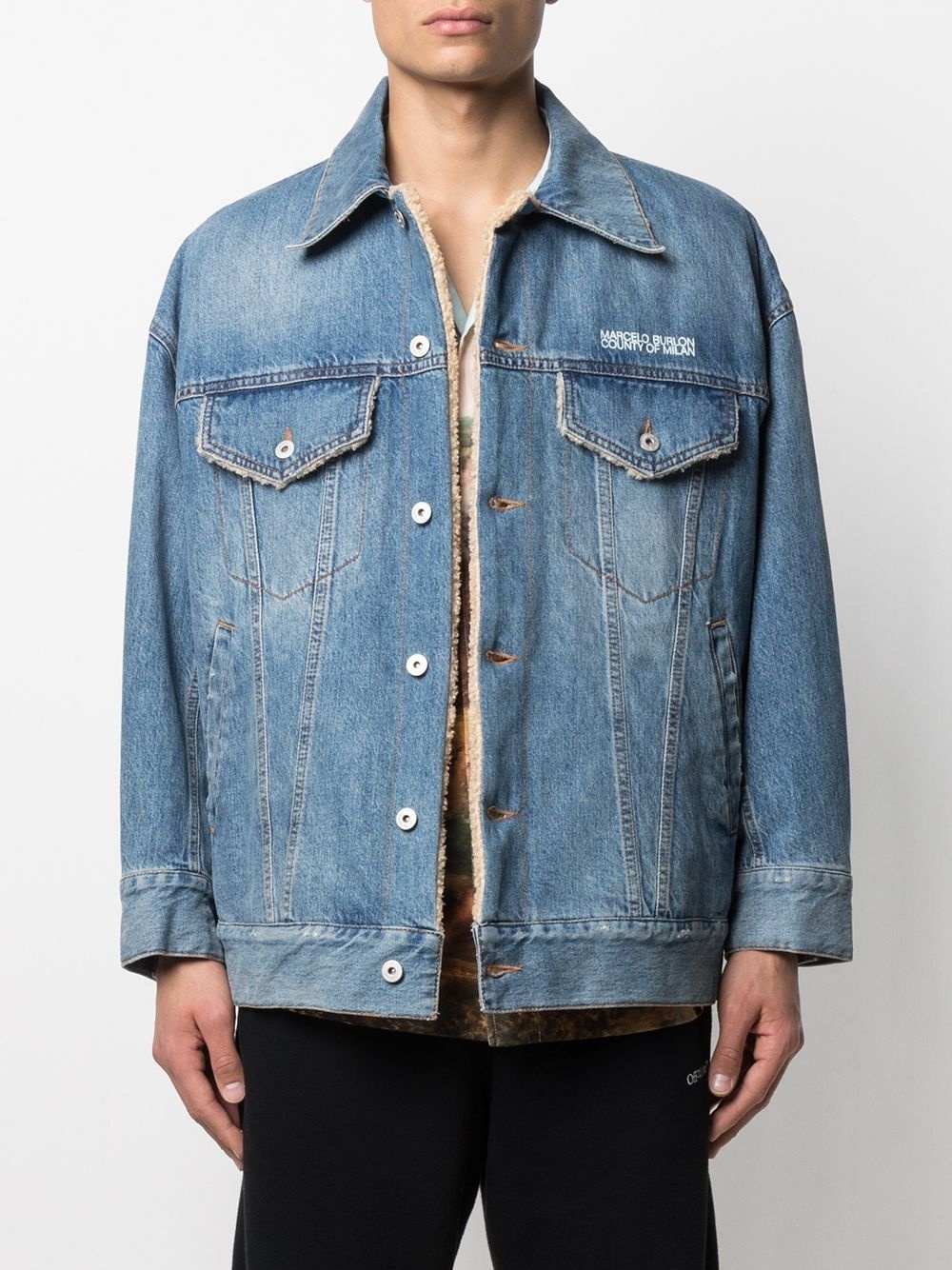 lined logo print denim jacket - 3