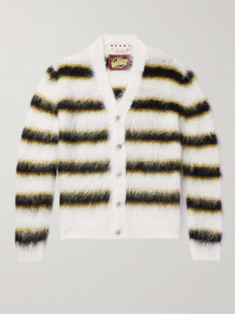Striped Brushed Mohair-Blend Cardigan - 1