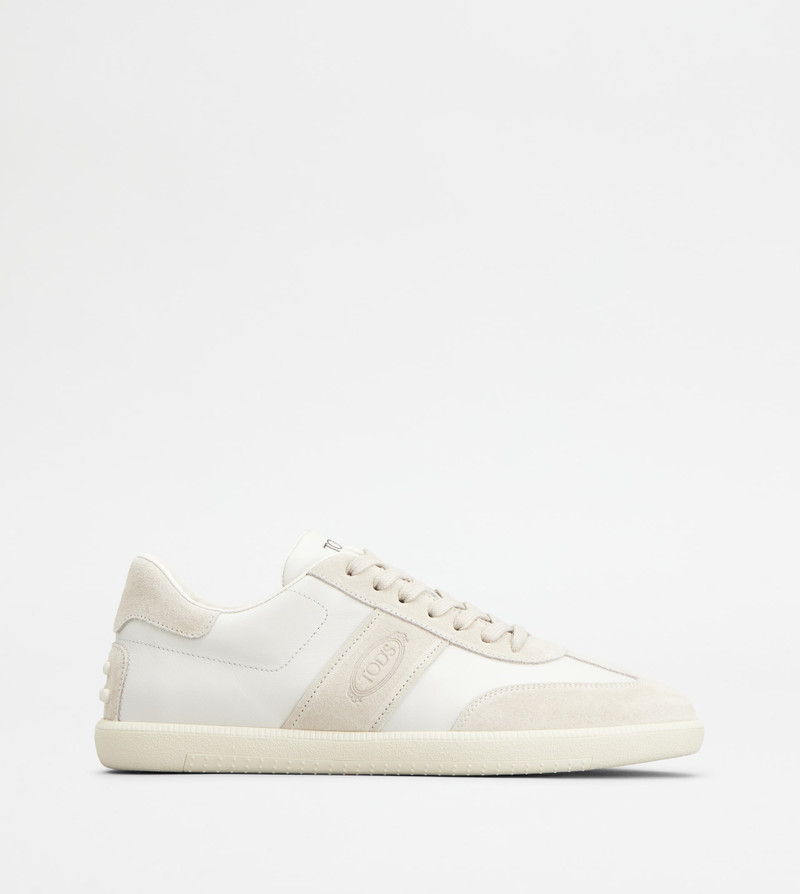 TOD'S TABS SNEAKERS IN SMOOTH LEATHER AND SUEDE - WHITE, BEIGE 1