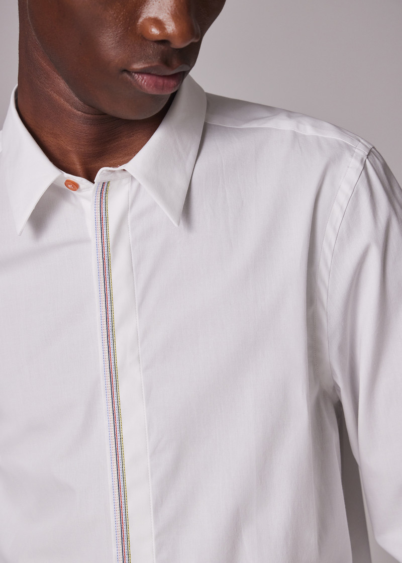 Tailored-Fit White Shirt With Embroidered Stripe Placket 3
