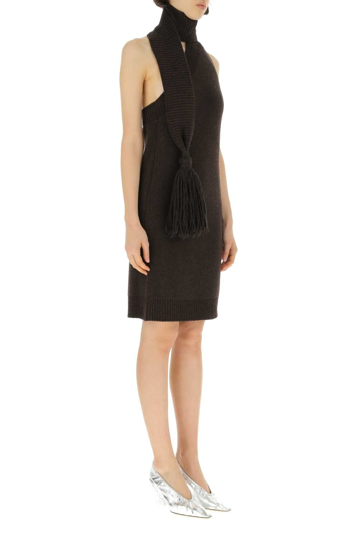 Bottega Veneta Women Dark Brown Wool Mini Dress - 3