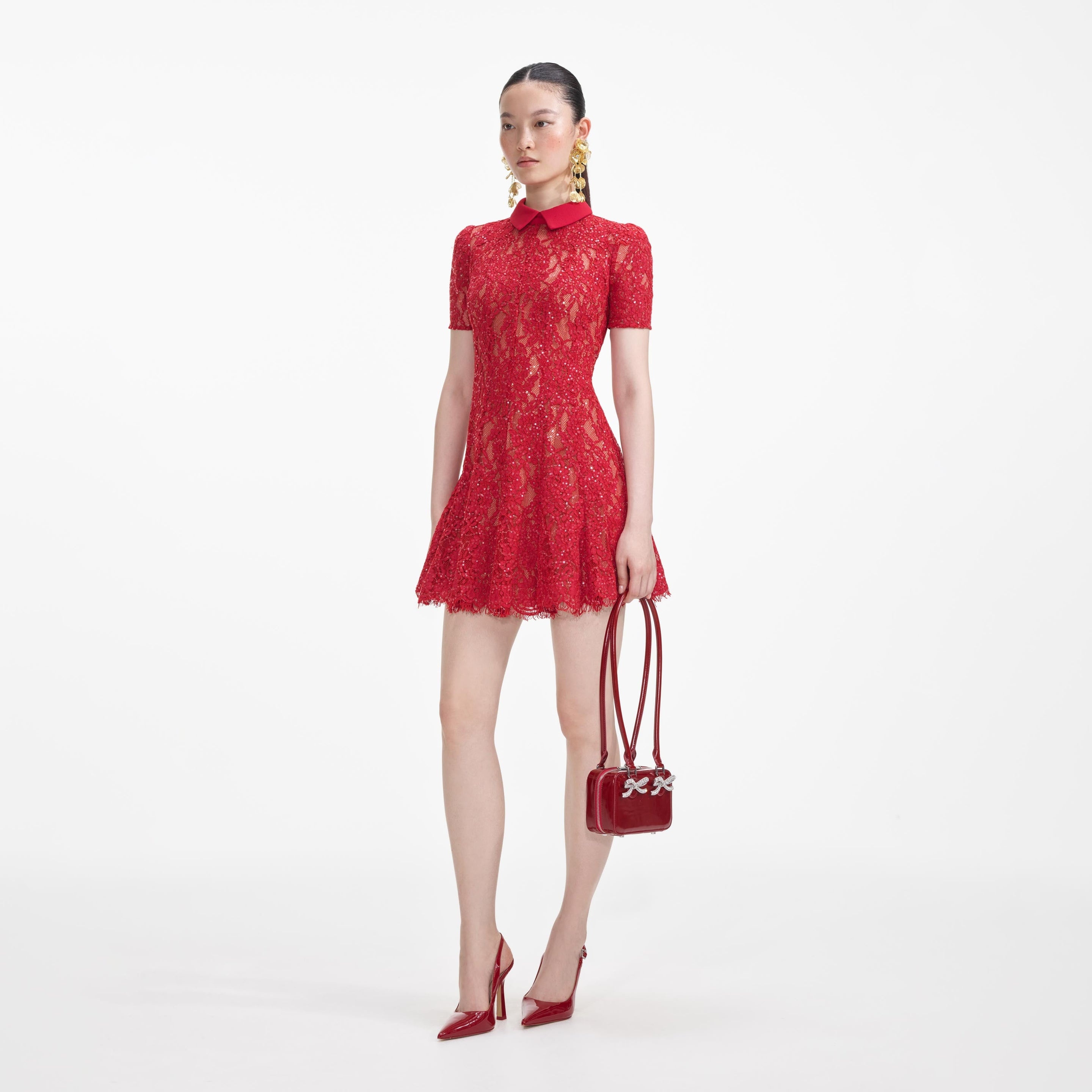 Red Sequin Lace Mini Dress - 2