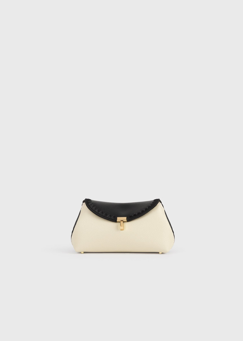 Mini T-lock embroidered leather clutch black/milk 8