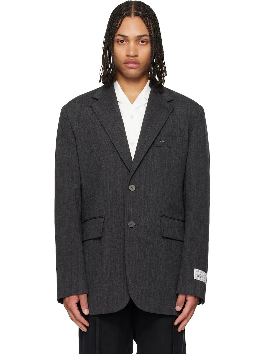 Gray Oxford Single Blazer - 1