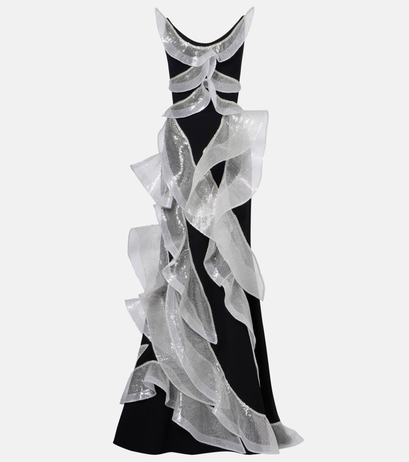 Refraction sequined ruffled gown 1