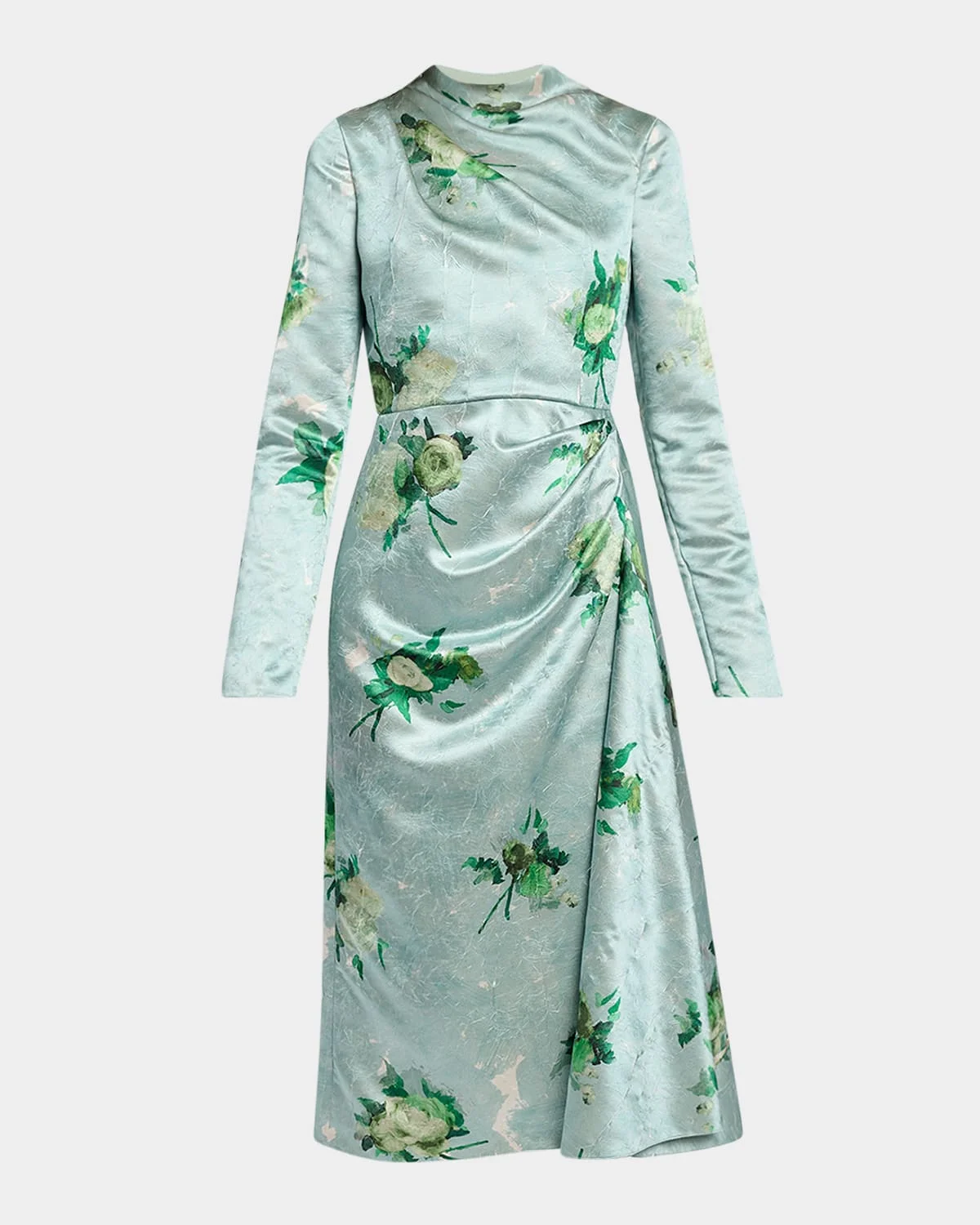 Draped Crinkle Silk Long-Sleeve Dress - 1