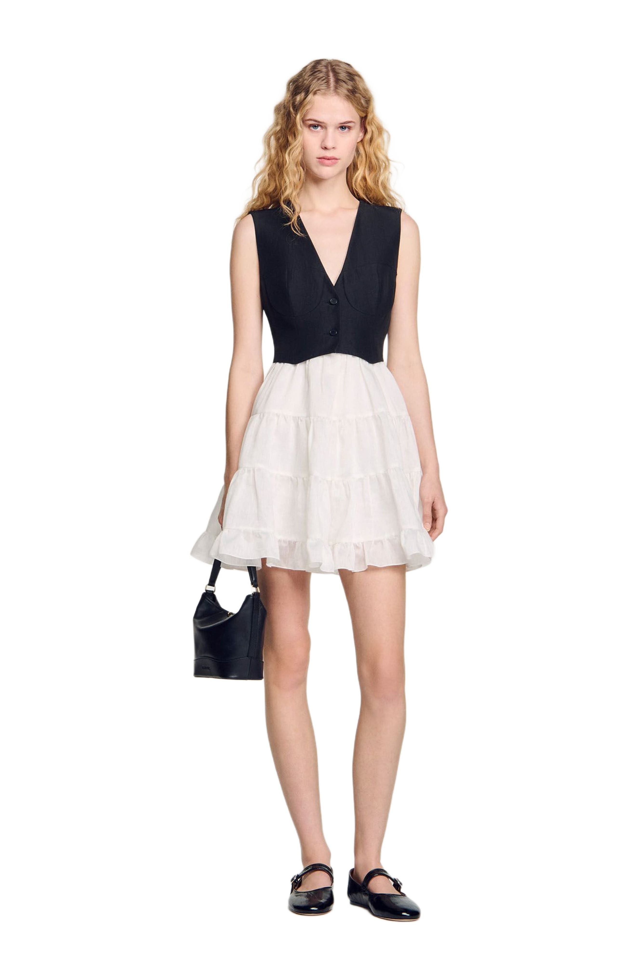 SANDRO Two-tone mini dress in Black /Ecru at Nordstrom - 6