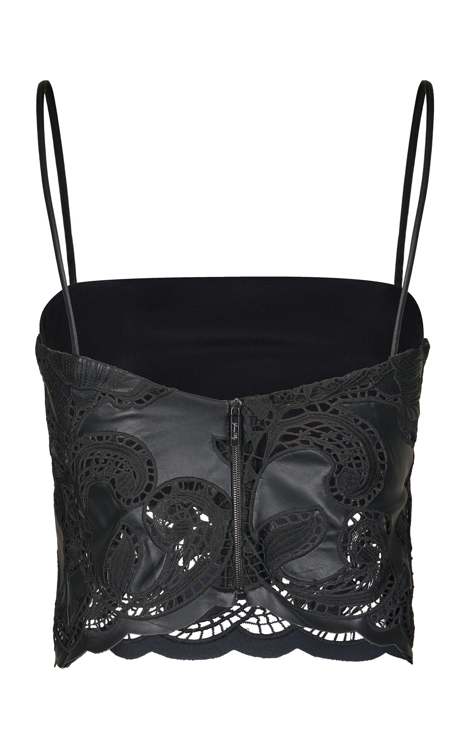 Seduccion Lunar Embroidered Vegan Leather Top black - 7