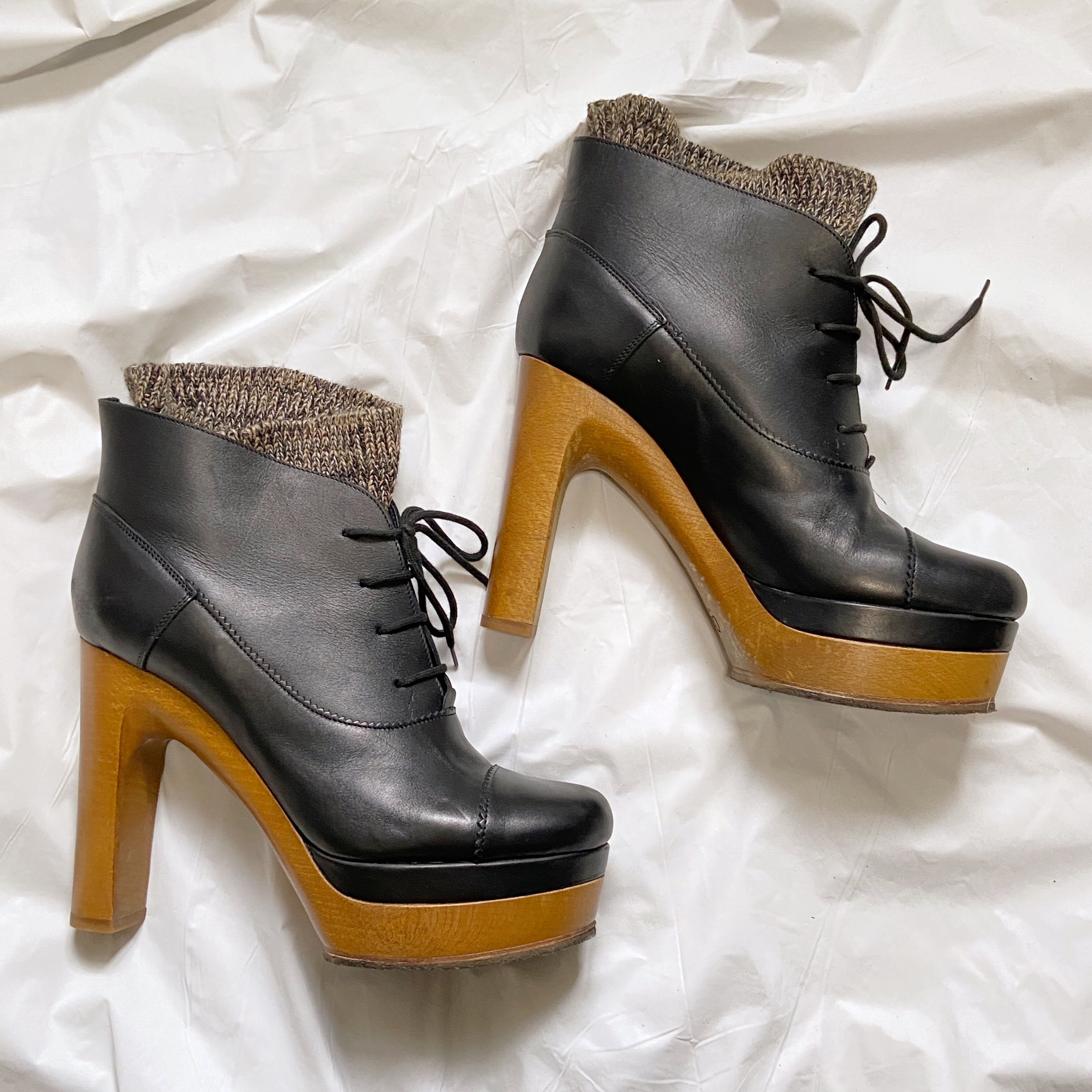 zOthers - Chloé Phoebe Philo High Heeled Platform Boots with Knitted Cover - 3
