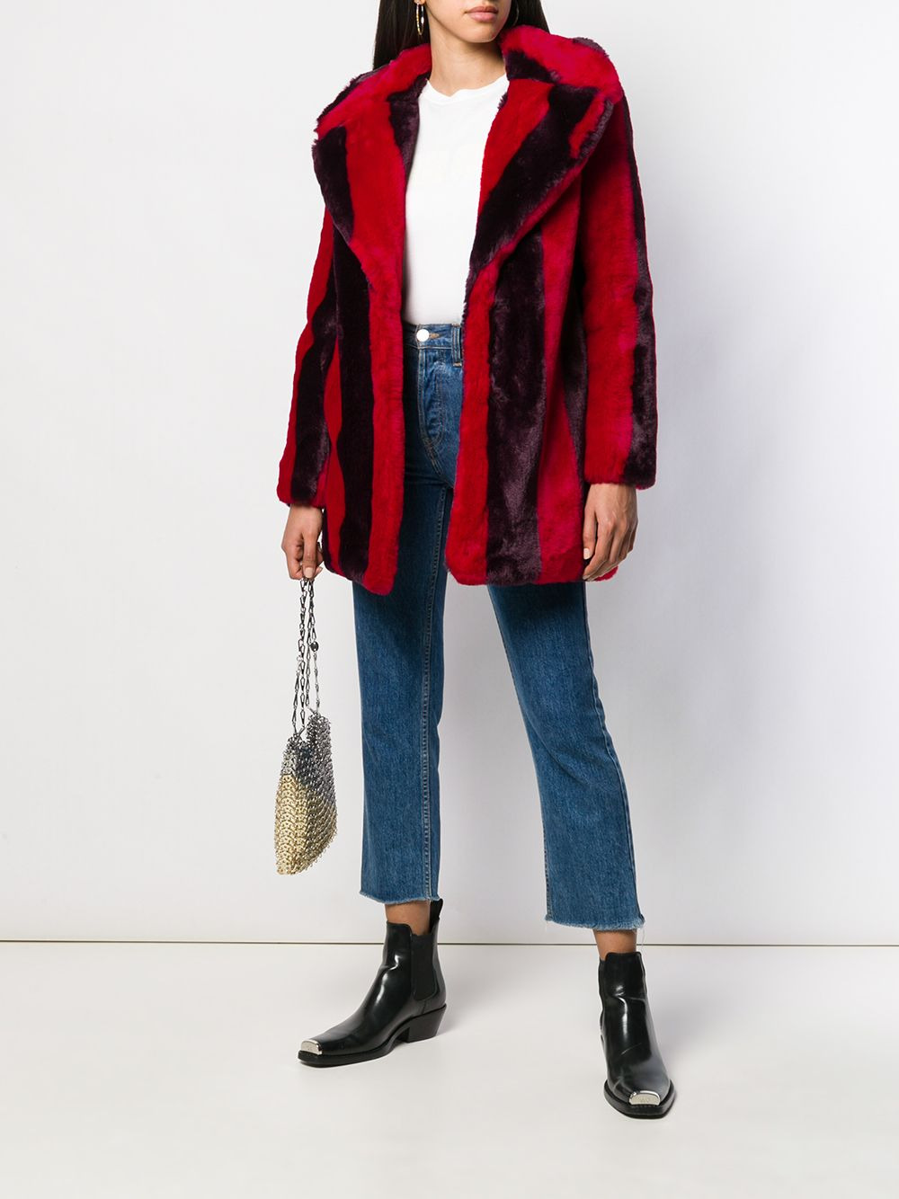 striped faux-fur coat - 2