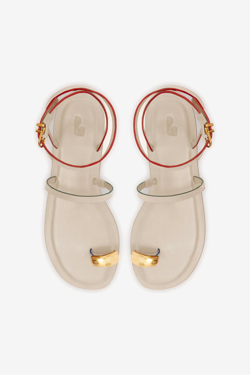 Biarritz Flat Sandal In Ivory Leather 7