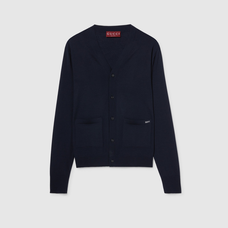 Fine wool knit cardigan with intarsia 1