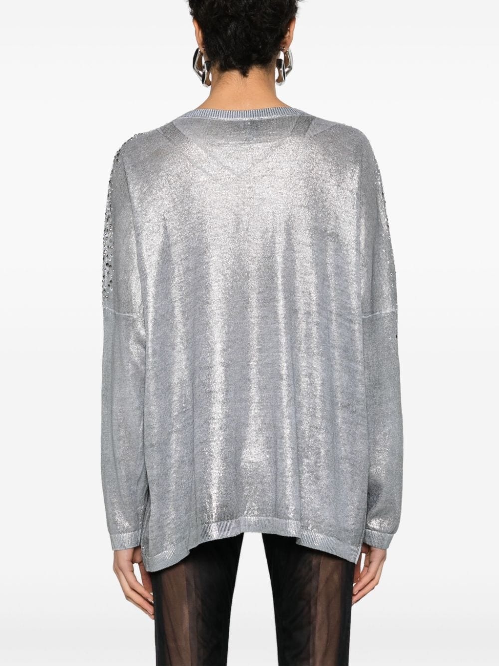 crystal-embellished V-neck jumper - 4