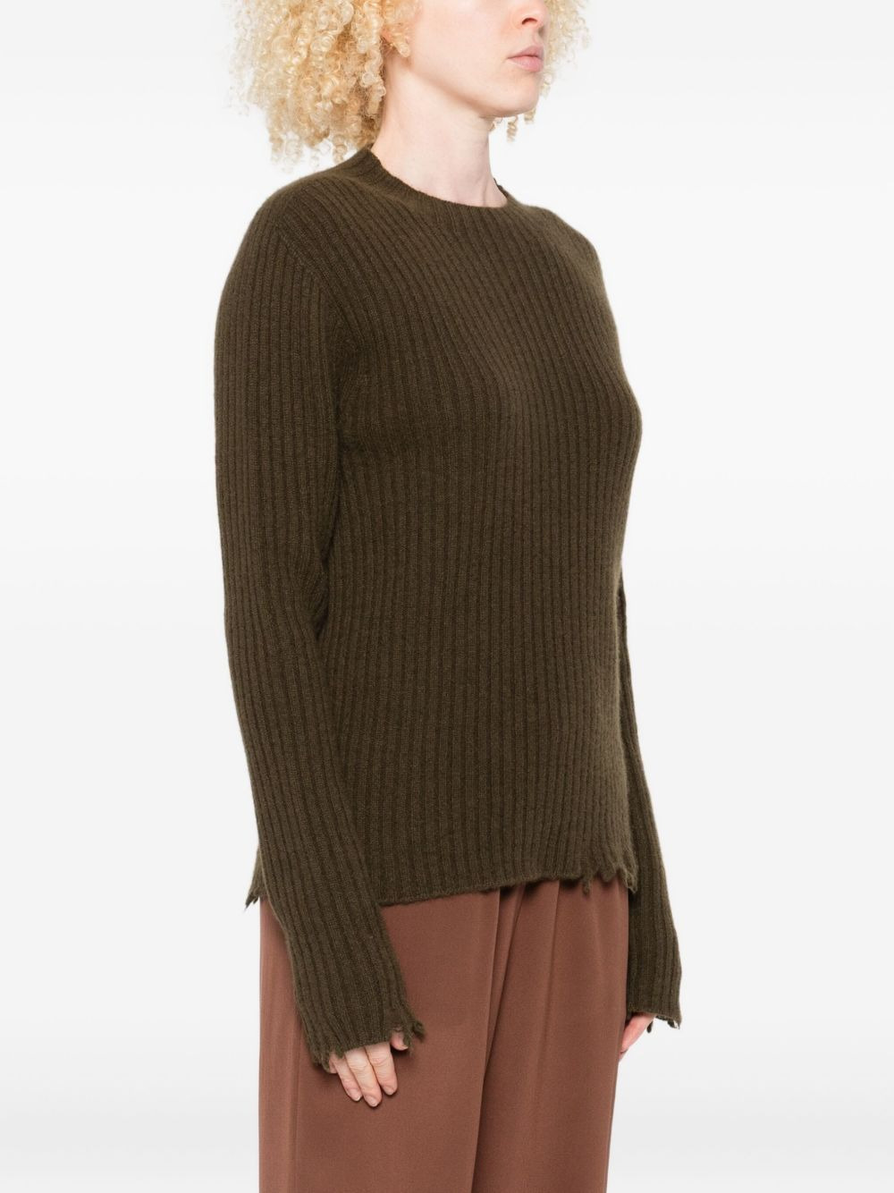 ribbed frayed-edge jumper - 3