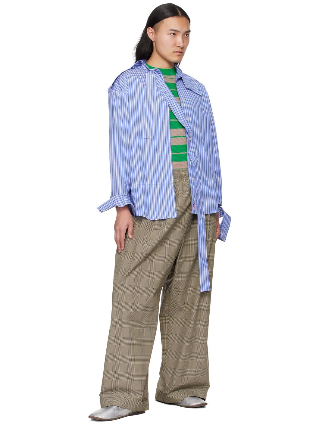 Taupe & Green Striped Sweater - 5