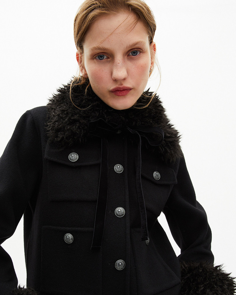 SHORT BLACK WOOL JACKET WITH SHERPA COLLAR 5