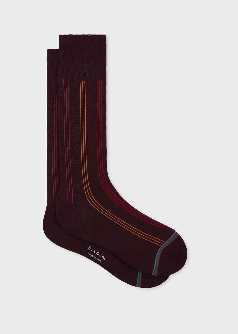 Burgundy Contrasting Stripe Socks 1