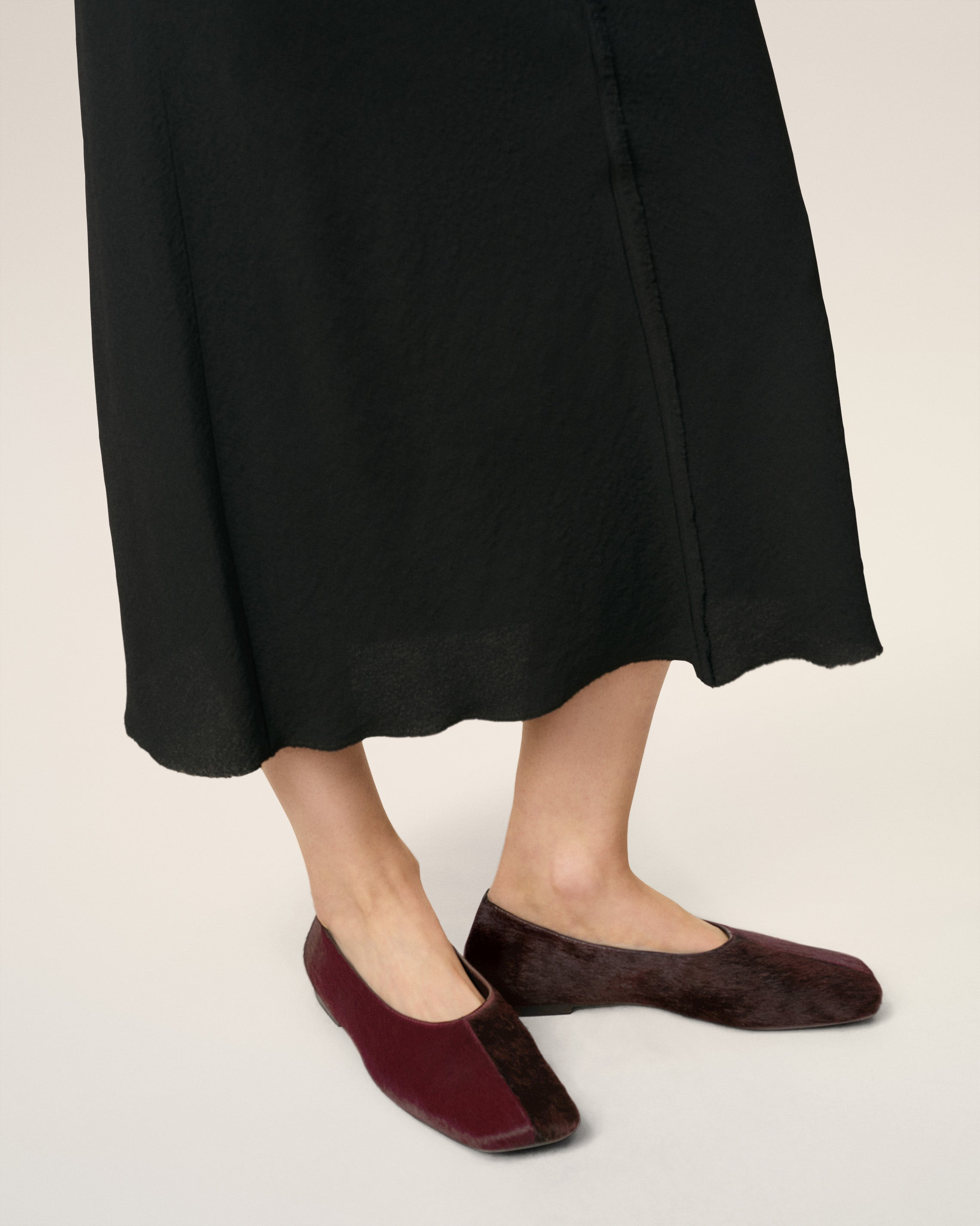 BURGUNDY LEATHER BICOLOR FLAT SHOES - 2