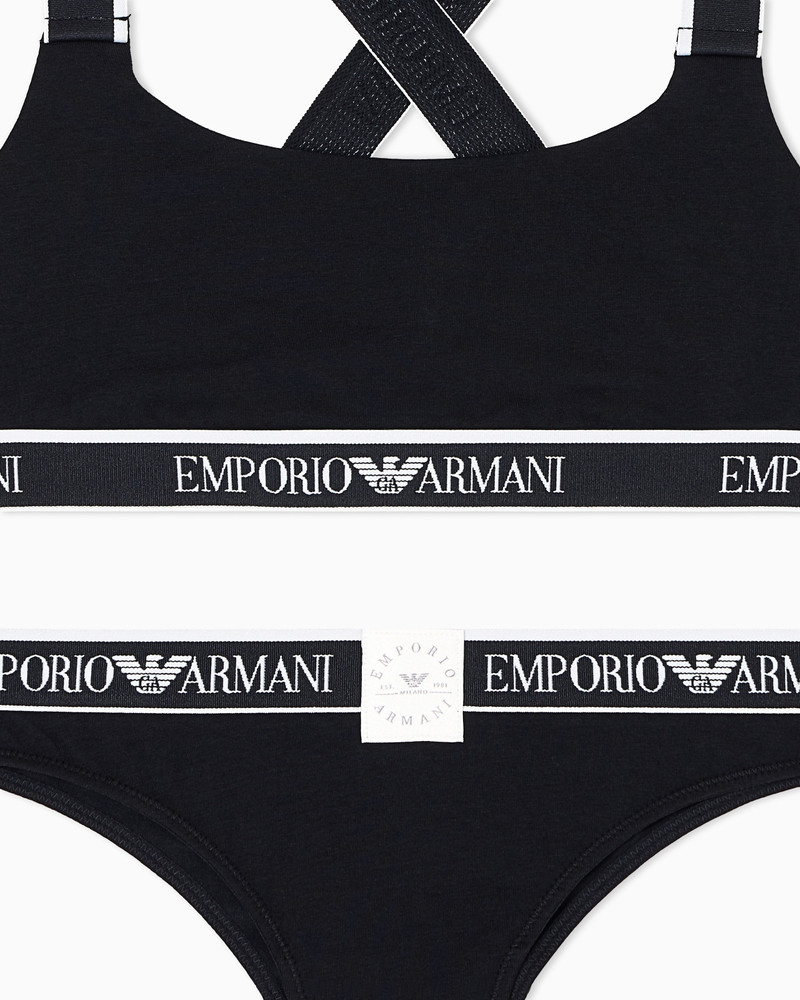 EMPORIO ARMANI ASV ICONIC ORGANIC-COTTON BRALETTE AND BRAZILIAN BRIEFS SET WITH LOGO BAND outlook