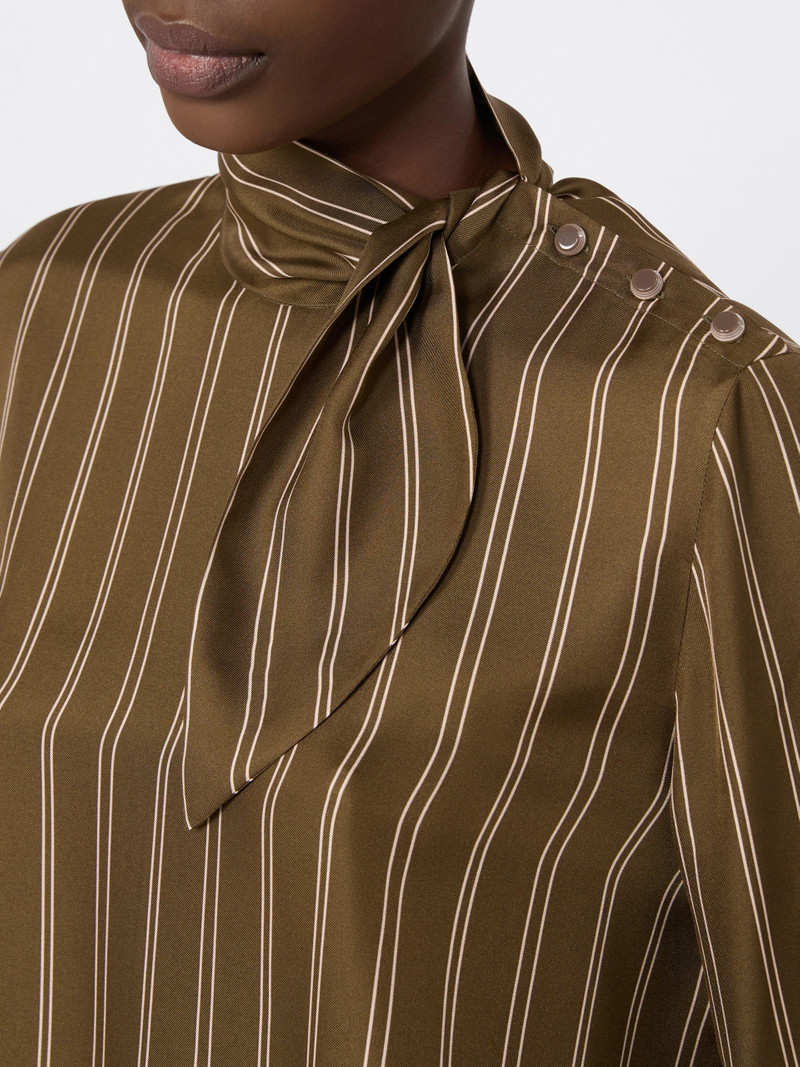 BINGO Stripe-print silk blouse - KAKI 5