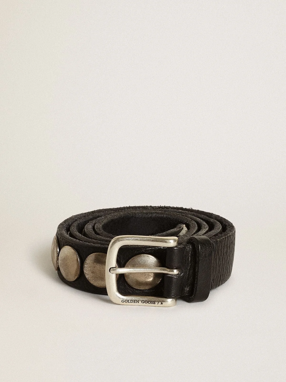 Black Trinidad belt in washed leather with studs - 1