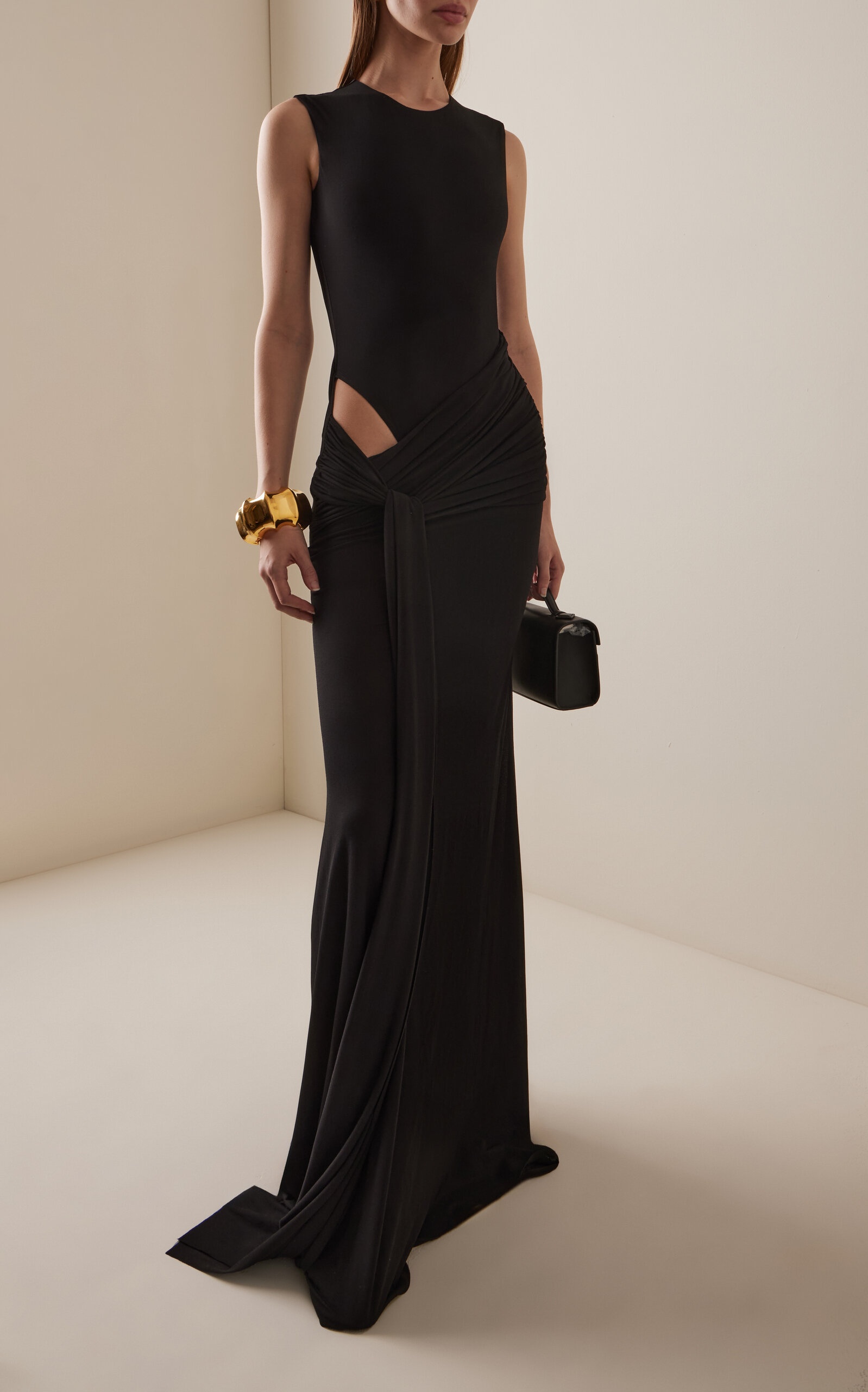 Cut-out Draped Jersey Gown black - 2