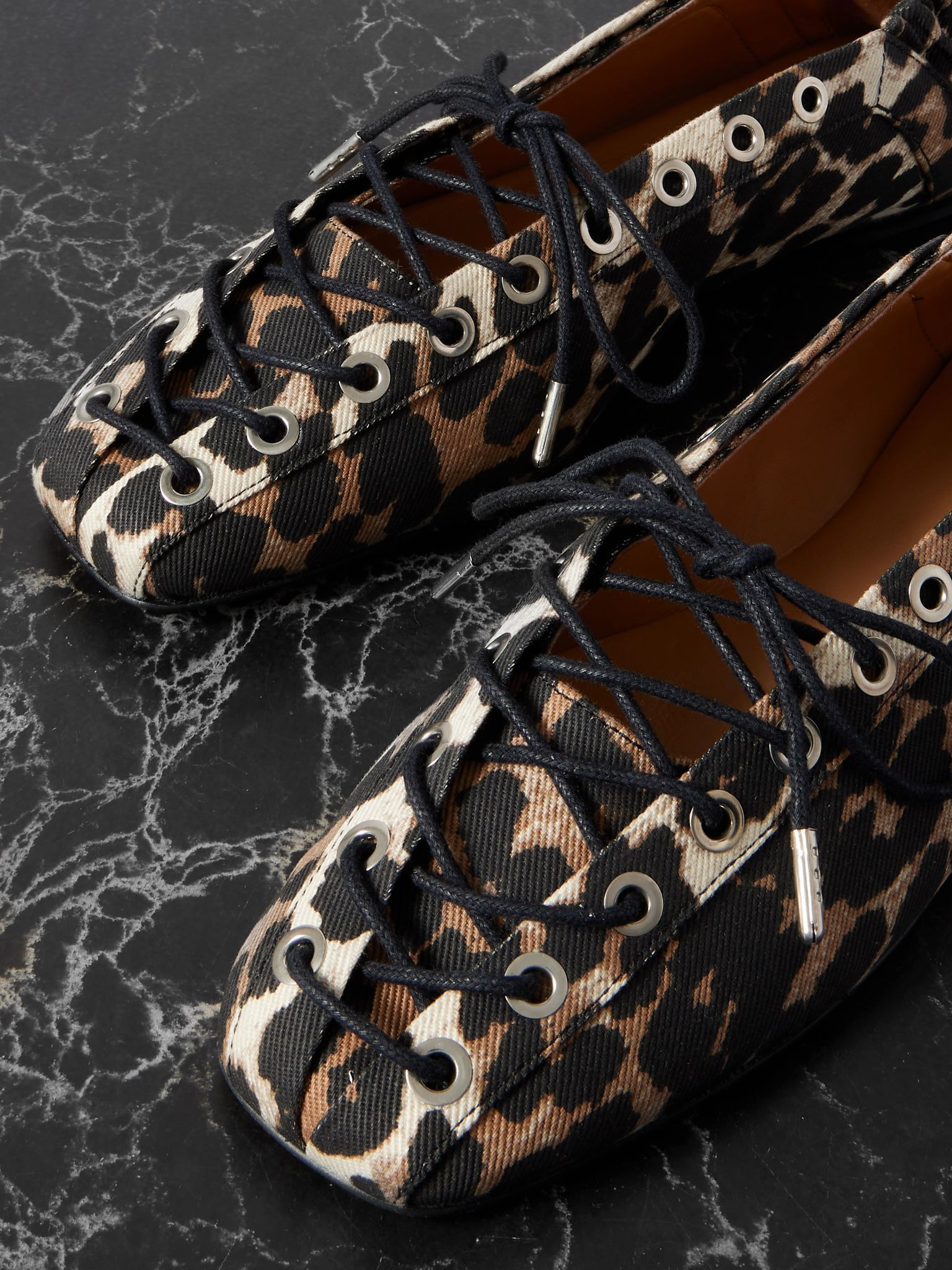 Lace-up leopard-print denim ballet flats Leopard print - 4