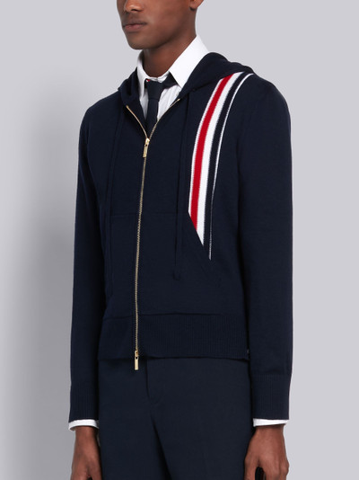 Thom Browne Navy Merino Wool Jersey Tricolor Intarsia Stripe Zip-up Hoodie outlook