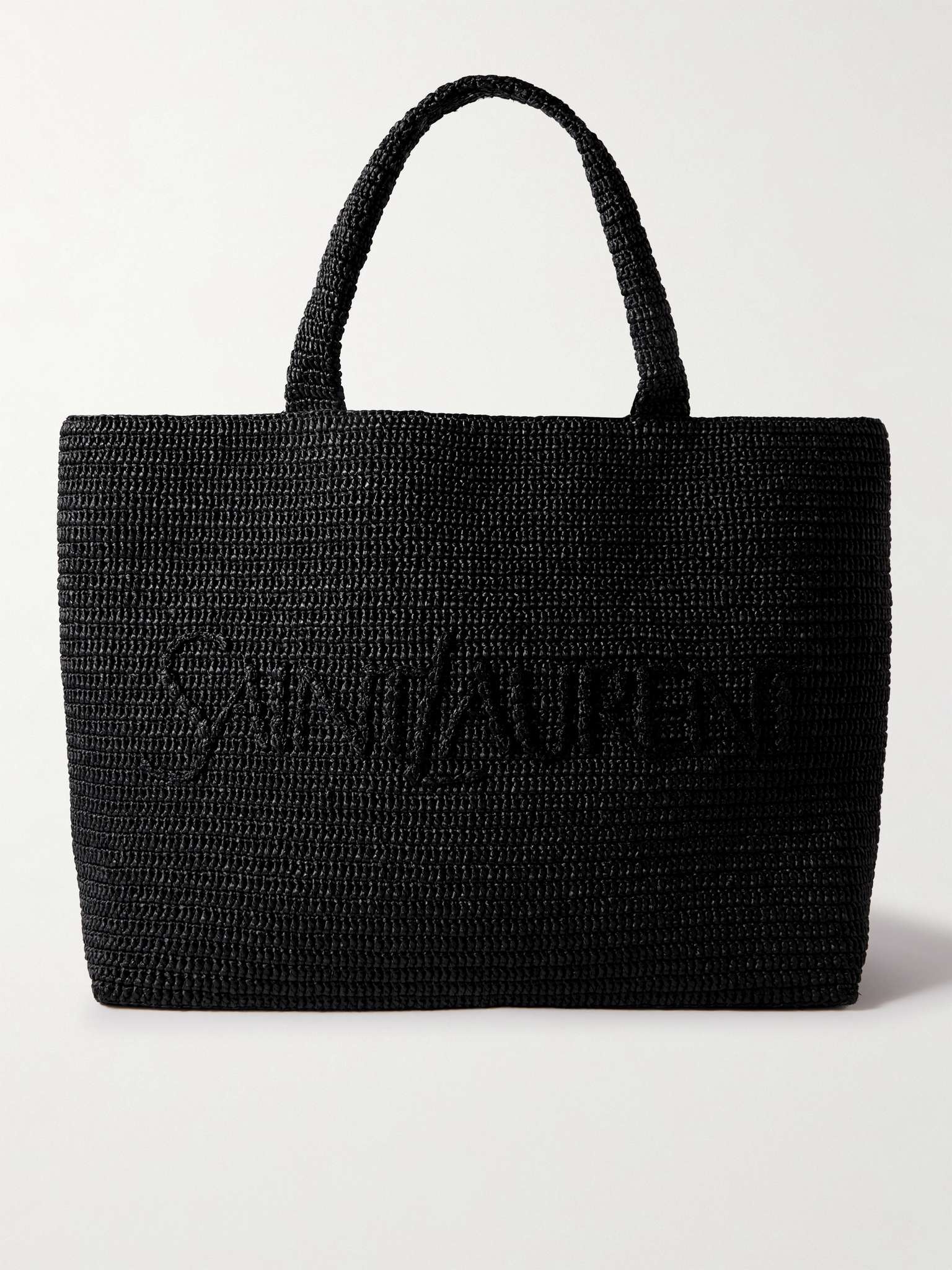 Logo-Embroidered Raffia Tote - 1