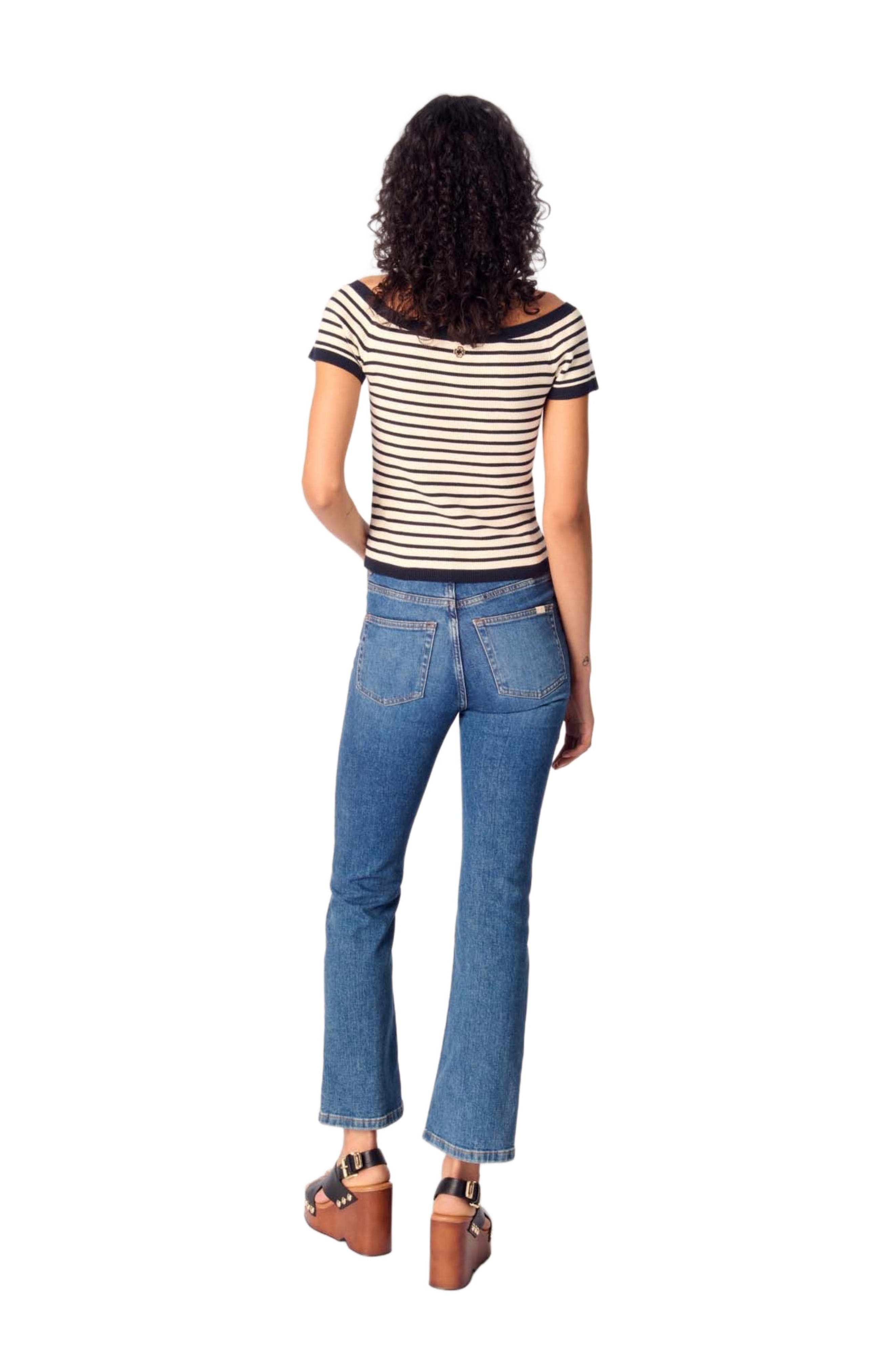 maje Rib knit short sleeve boat neck top in Navy /Ecru at Nordstrom - 2