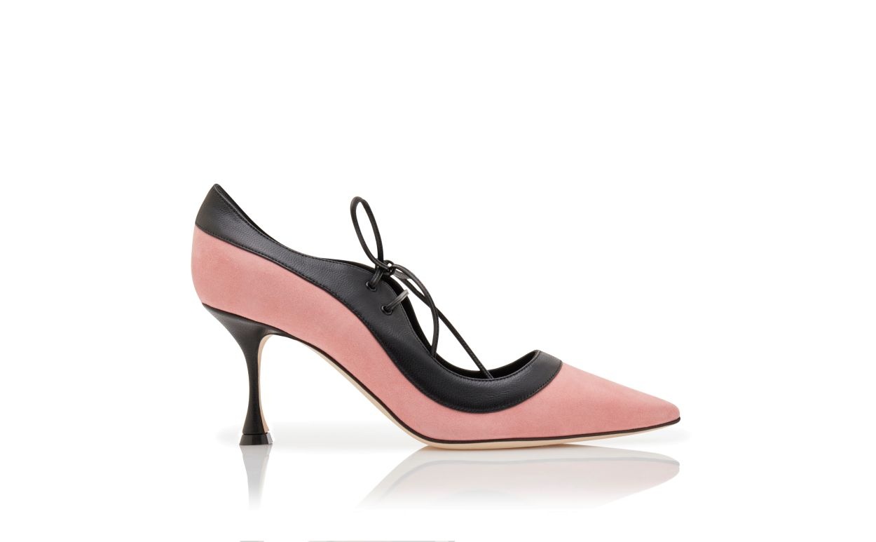 Pink and Black Suede Lace-Up Pumps - 1