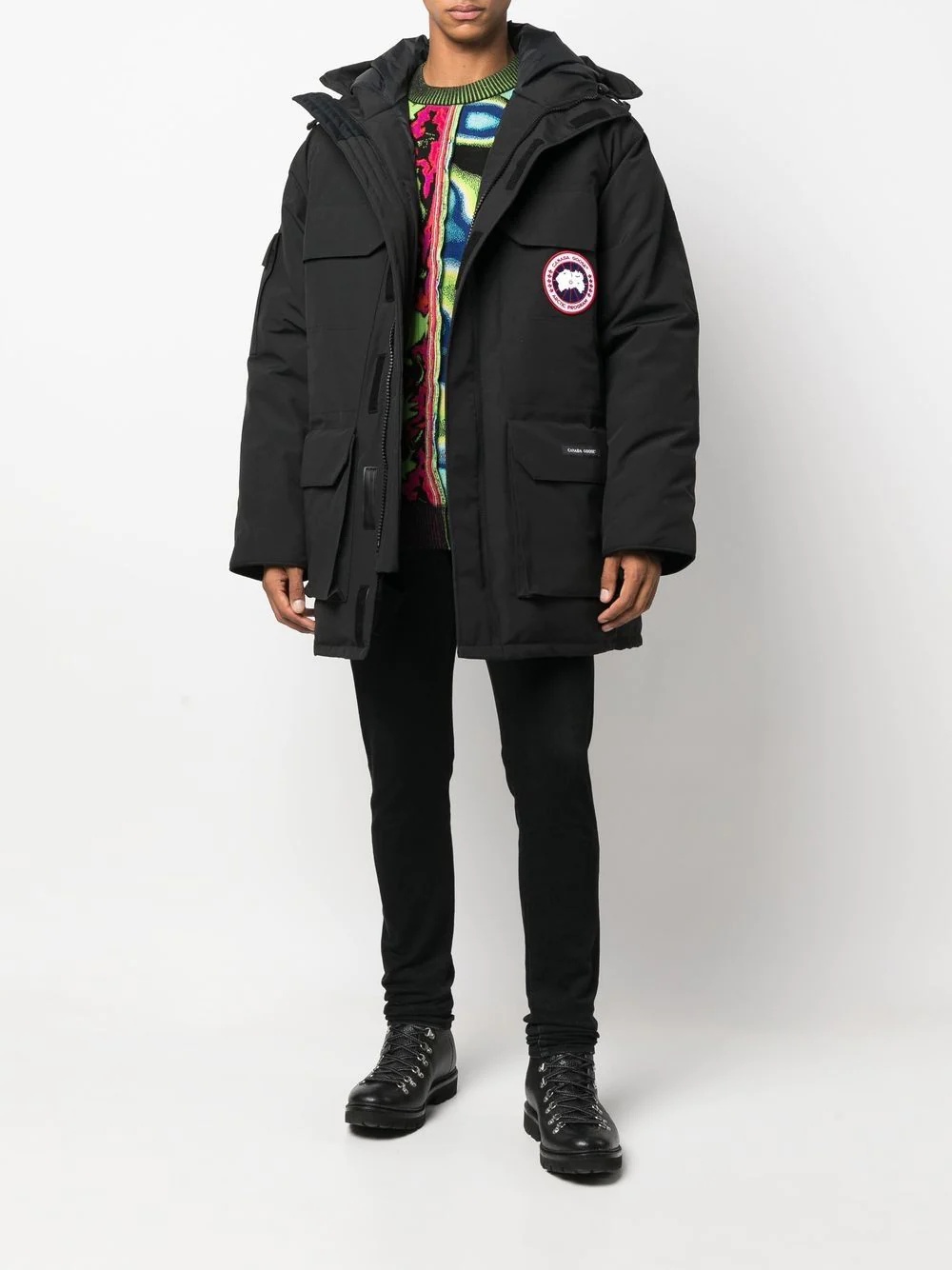 logo-patch hooded down jacket - 2