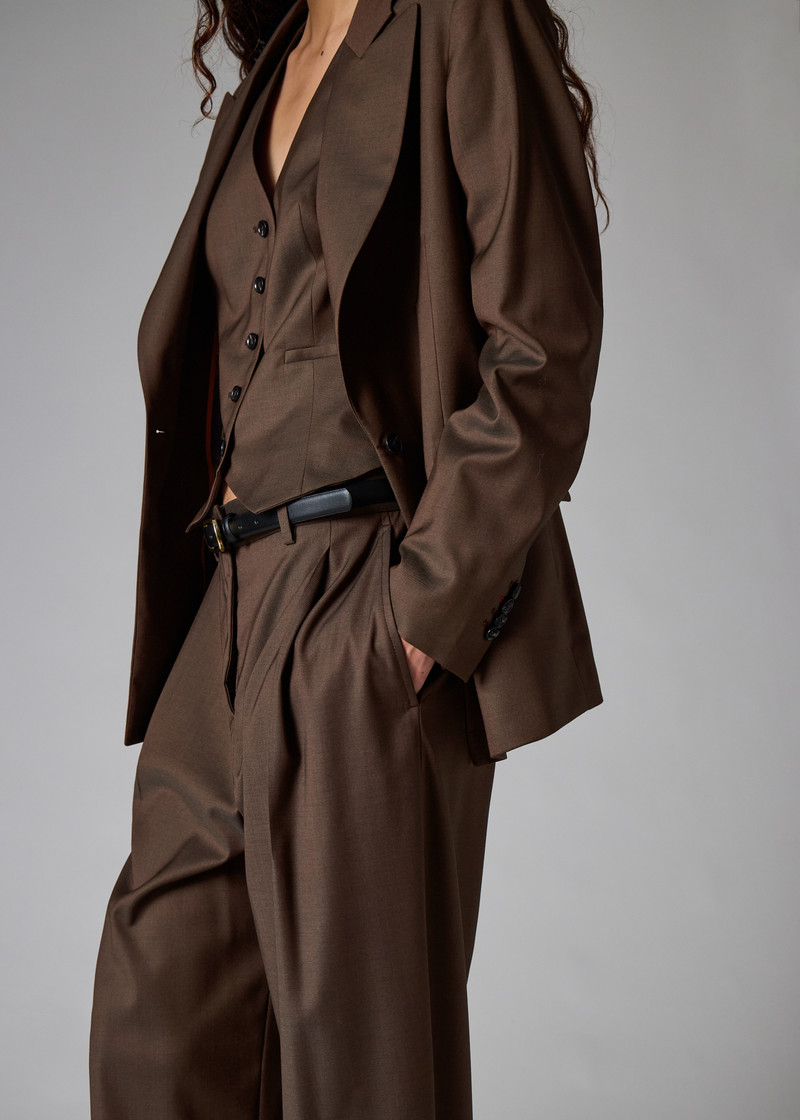 Women's Brown Tonic Wool Blazer with Button Back 7