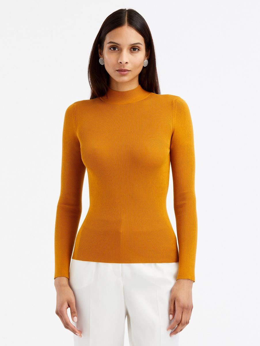 LONG SLEEVE MOCK NECK RIBBED PULLOVER - 1