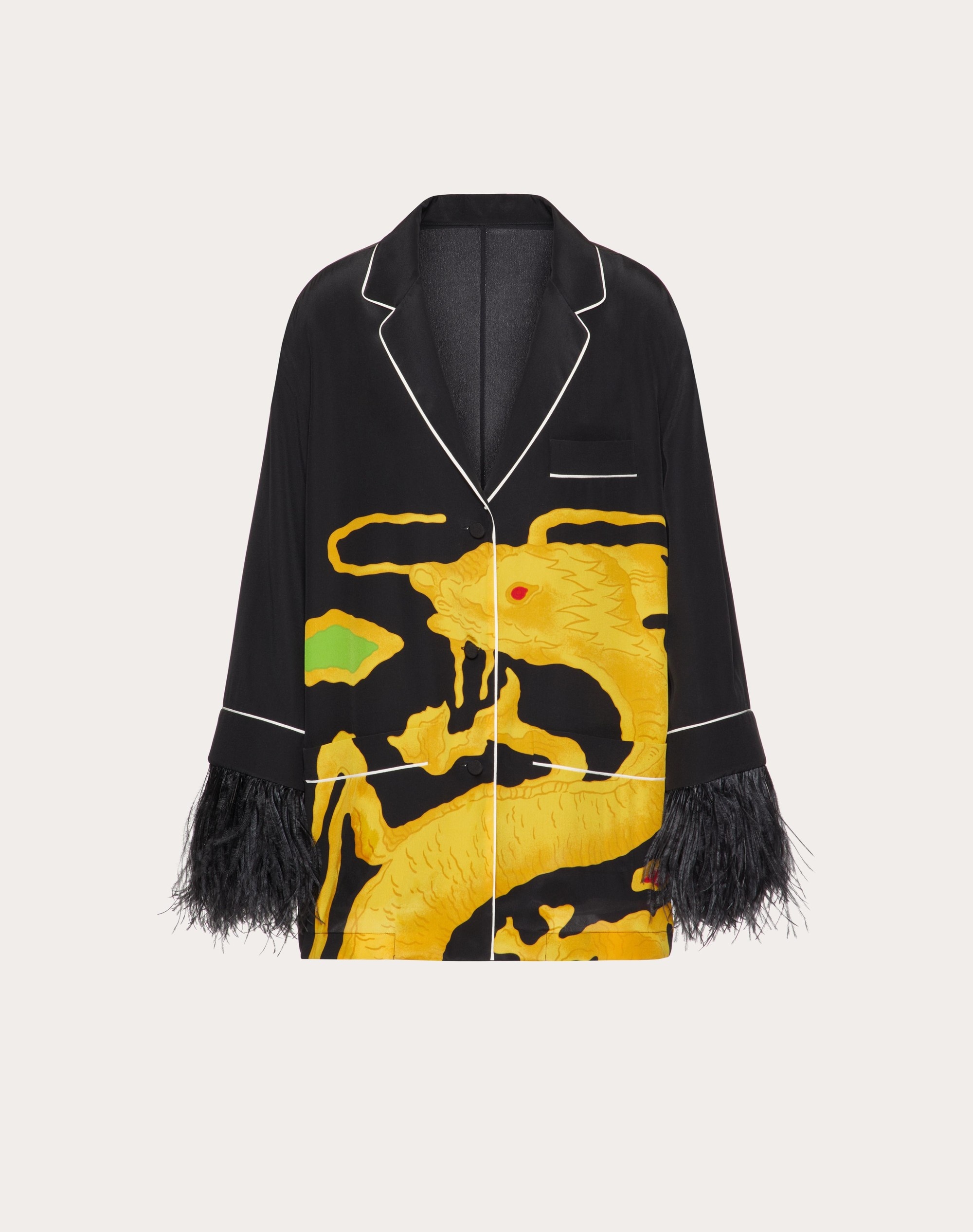 DRAGO RE-EDITION PRINT CREPE DE CHINE SHIRT WITH FEATHER EMBROIDERY - 1