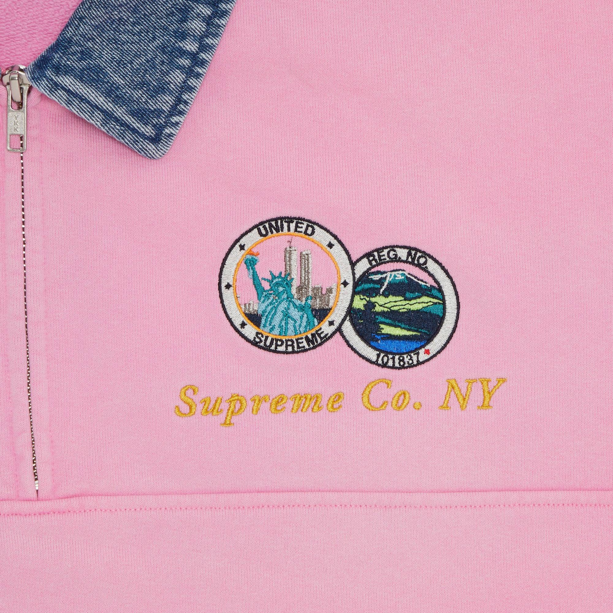 Supreme Denim Collar Half Zip Sweatshirt 'Pink' - 3