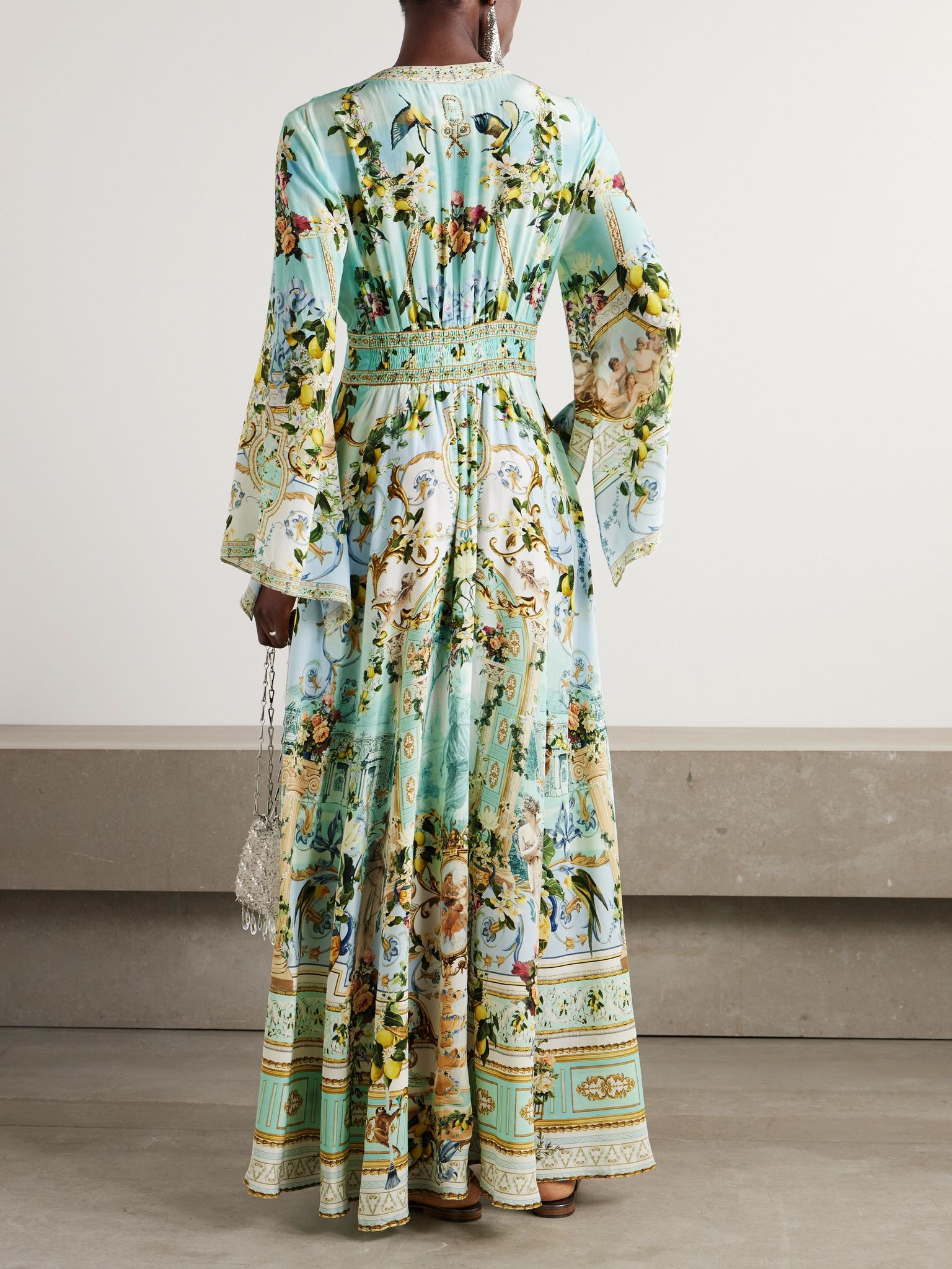 + The White Lotus crystal-embellished printed silk-satin maxi dress Blue - 3